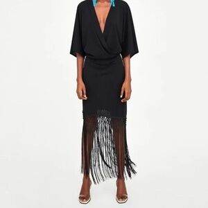 Zara Drape Fringe Dress NWOT